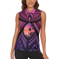 Guam Chamorro Artsy Women Sleeveless Polo Shirt Guahan Sunset Beach