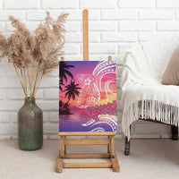 Guam Latte Stone with Map Canvas Wall Art Bougainvillea Beach Sunset
