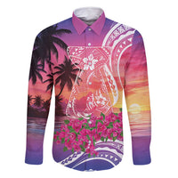 Guam Latte Stone with Map Family Matching Off Shoulder Short Dress and Hawaiian Shirt Bougainvillea Beach Sunset