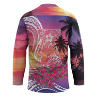 Guam Latte Stone with Map Hockey Jersey Bougainvillea Beach Sunset LT9 - Polynesian Pride