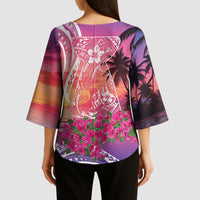 Guam Latte Stone with Map Kimono Sleeve Blouse Bougainvillea Beach Sunset - Polynesian Pride