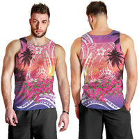 Guam Latte Stone with Map Men Tank Top Bougainvillea Beach Sunset