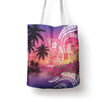 Guam Latte Stone with Map Tote Bag Bougainvillea Beach Sunset - Polynesian Pride