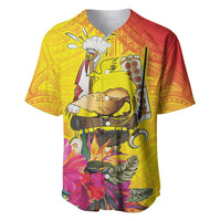 Papua New Guinea Cultural Tropical Flowers Baseball Jersey LT9 Gold - Polynesian Pride