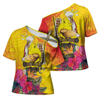 Papua New Guinea Cultural Tropical Flowers Cross Shoulder Shirt LT9 - Polynesian Pride