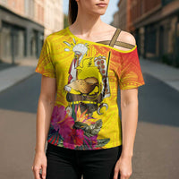 Papua New Guinea Cultural Tropical Flowers Cross Shoulder Shirt LT9 - Polynesian Pride