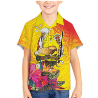 Papua New Guinea Cultural Tropical Flowers Family Matching Mermaid Dress and Hawaiian Shirt