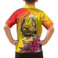 Papua New Guinea Cultural Tropical Flowers Family Matching Off Shoulder Short Dress and Hawaiian Shirt