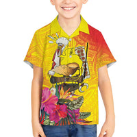 Papua New Guinea Cultural Tropical Flowers Family Matching Off Shoulder Short Dress and Hawaiian Shirt