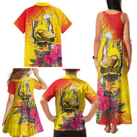 Papua New Guinea Cultural Tropical Flowers Family Matching Tank Maxi Dress and Hawaiian Shirt