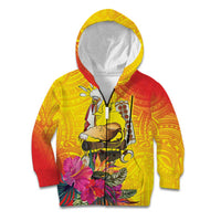 Papua New Guinea Cultural Tropical Flowers Kid Hoodie LT9 Zip Hoodie Gold - Polynesian Pride