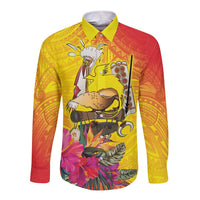 Papua New Guinea Cultural Tropical Flowers Long Sleeve Button Shirt