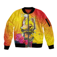 Papua New Guinea Cultural Tropical Flowers Sleeve Zip Bomber Jacket