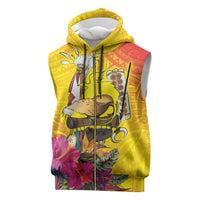 Papua New Guinea Cultural Tropical Flowers Sleeveless Zip Hoodie LT9 Gold - Polynesian Pride