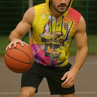 Papua New Guinea Cultural Tropical Flowers Sleeveless Zip Hoodie - Polynesian Pride