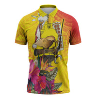 Papua New Guinea Cultural Tropical Flowers Zipper Polo Shirt - Polynesian Pride