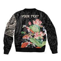 Personalized Japanese Koi Fish Bomber Jacket with Polynesian Pattern