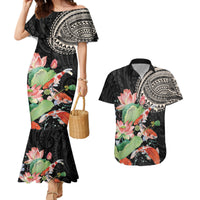 Personalized Japanese Koi Fish Couples Matching Mermaid Dress and Hawaiian Shirt with Polynesian Pattern LT9 Black - Polynesian Pride