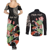 Personalized Japanese Koi Fish Couples Matching Summer Maxi Dress and Long Sleeve Button Shirt with Polynesian Pattern LT9 - Polynesian Pride