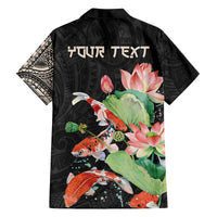 Personalized Japanese Koi Fish Family Matching Off The Shoulder Long Sleeve Dress and Hawaiian Shirt with Polynesian Pattern