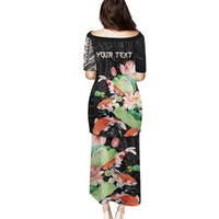 Personalized Japanese Koi Fish Family Matching Puletasi and Hawaiian Shirt with Polynesian Pattern