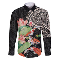 Personalized Japanese Koi Fish Family Matching Tank Maxi Dress and Hawaiian Shirt with Polynesian Pattern