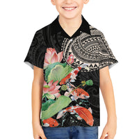 Personalized Japanese Koi Fish Kid Hawaiian Shirt with Polynesian Pattern