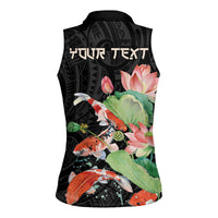 Personalized Japanese Koi Fish Women Sleeveless Polo Shirt with Polynesian Pattern