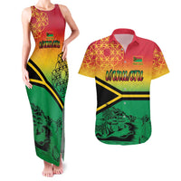 Hapi 45th Indipendens Dei Vanuatu Couples Matching Tank Maxi Dress and Hawaiian Shirt Yumi 1980 with Vanuatuan Beach Landscape