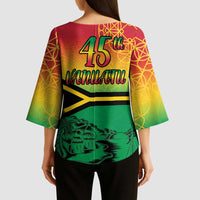 Hapi 45th Indipendens Dei Vanuatu Kimono Sleeve Blouse Yumi 1980 with Vanuatuan Beach Landscape - Polynesian Pride