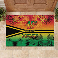 Hapi 45th Indipendens Dei Vanuatu Rubber Doormat Yumi 1980 with Vanuatuan Beach Landscape LT9 Red - Polynesian Pride