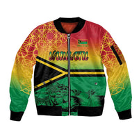 Hapi 45th Indipendens Dei Vanuatu Sleeve Zip Bomber Jacket Yumi 1980 with Vanuatuan Beach Landscape LT9 Unisex Red - Polynesian Pride