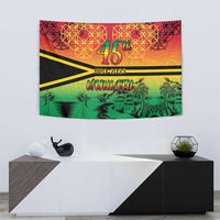 Hapi 45th Indipendens Dei Vanuatu Tapestry Yumi 1980 with Vanuatuan Beach Landscape