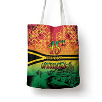 Hapi 45th Indipendens Dei Vanuatu Tote Bag Yumi 1980 with Vanuatuan Beach Landscape - Polynesian Pride