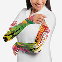 Vanuatu 45th Anniversary Arm Sleeves Polynesian with Sand Drawing Pattern - Polynesian Pride