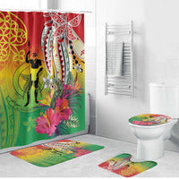 Vanuatu 45th Anniversary Bathroom Set Polynesian with Sand Drawing Pattern LT9 Bathroom Set (4 pcs) Red - Polynesian Pride