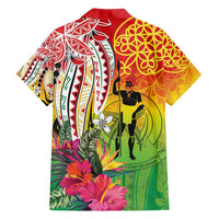 Vanuatu 45th Anniversary Family Matching Off Shoulder Maxi Dress and Hawaiian Shirt Polynesian with Sand Drawing Pattern