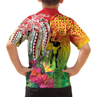Vanuatu 45th Anniversary Family Matching Off Shoulder Short Dress and Hawaiian Shirt Polynesian with Sand Drawing Pattern LT9 - Polynesian Pride