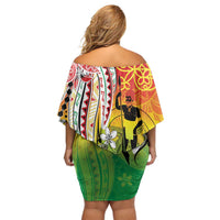 Vanuatu 45th Anniversary Family Matching Off Shoulder Short Dress and Hawaiian Shirt Polynesian with Sand Drawing Pattern LT9 - Polynesian Pride