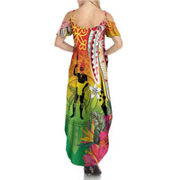 Vanuatu 45th Anniversary Summer Maxi Dress Polynesian with Sand Drawing Pattern