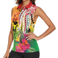 Vanuatu 45th Anniversary Women Sleeveless Polo Shirt Polynesian with Sand Drawing Pattern LT9 - Polynesian Pride