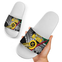 Vanuatu Proud to be Ni-van Personalised Slide Sandals with Mutis En Atan Patterns - Polynesian Pride
