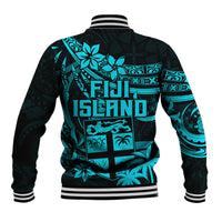 Fiji Islands Baseball Jacket Coat of Arms Fijian Flower Polynesian Pattern - Aqua LT9 - Polynesian Pride