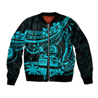 Fiji Islands Bomber Jacket Coat of Arms Fijian Flower Polynesian Pattern - Aqua LT9 Unisex Aqua - Polynesian Pride