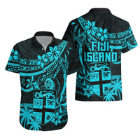 Fiji Islands Hawaiian Shirt Coat of Arms Fijian Flower Polynesian Pattern - Aqua LT9 - Polynesian Pride