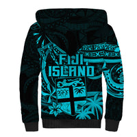 Fiji Islands Sherpa Hoodie Coat of Arms Fijian Flower Polynesian Pattern - Aqua LT9 - Polynesian Pride