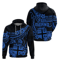 Fiji Islands Hoodie Coat of Arms Fijian Flower Polynesian Pattern Blue LT9 - Polynesian Pride