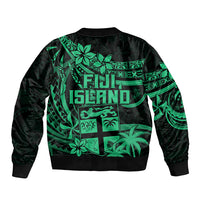 Fiji Islands Bomber Jacket Coat of Arms Fijian Flower Polynesian Pattern - Green LT9 - Polynesian Pride