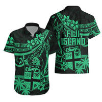 Fiji Islands Hawaiian Shirt Coat of Arms Fijian Flower Polynesian Pattern - Green LT9 - Polynesian Pride