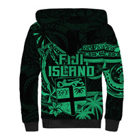 Fiji Islands Sherpa Hoodie Coat of Arms Fijian Flower Polynesian Pattern - Green LT9 - Polynesian Pride